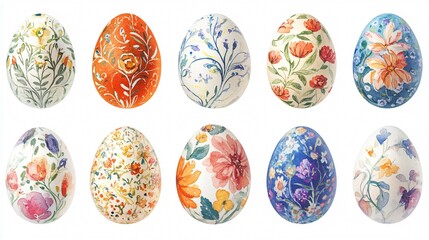 Fototapeta premium Vibrant Watercolor Easter Egg Set with Floral Design