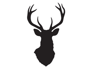 Deer head silhouette. Deer head icon, deer logo design. Illustration of deer head with horns. 