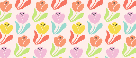 Cute floral bright seamless background with hand drawn flowers.