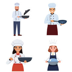Chef Holding Pan with Lid Vector Bundle Set