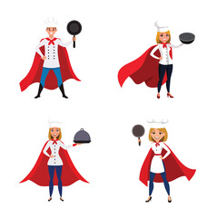 Chef in Superhero Pose Vector Bundle Set