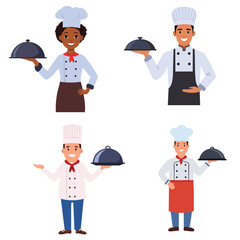 Chef Offering Pan with Serving Gesture Vector Bundle Set