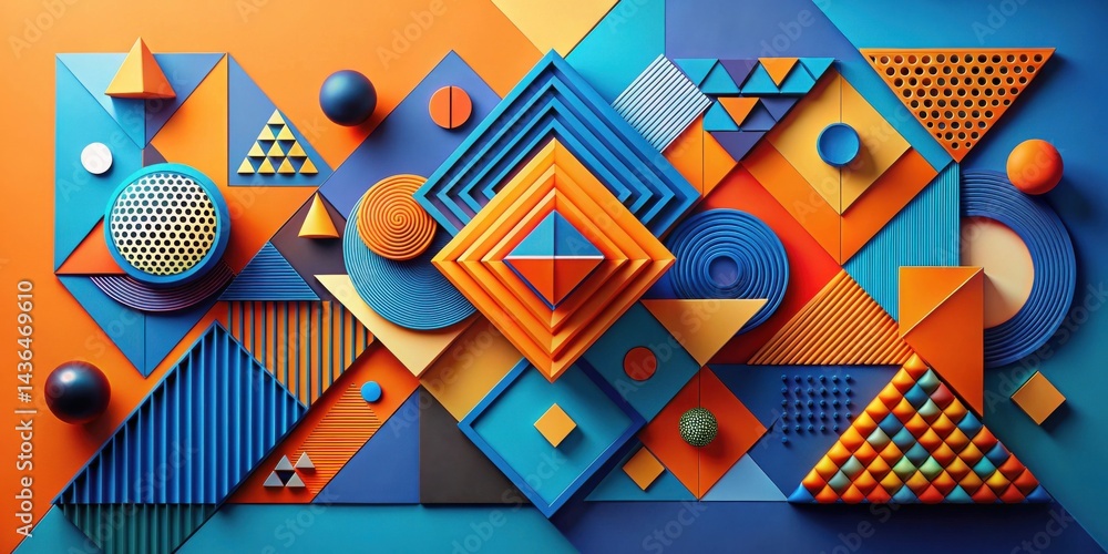 Poster Vibrant Abstract Composition Featuring Geometric Shapes and Bold Color Palette in a Modern Artistic Style