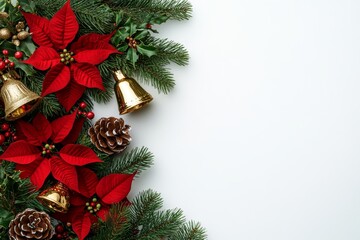 A festive holiday wreath adorned with a vibrant red bow set against a pristine white backdrop, ideal for seasonal decor or presenting gifts