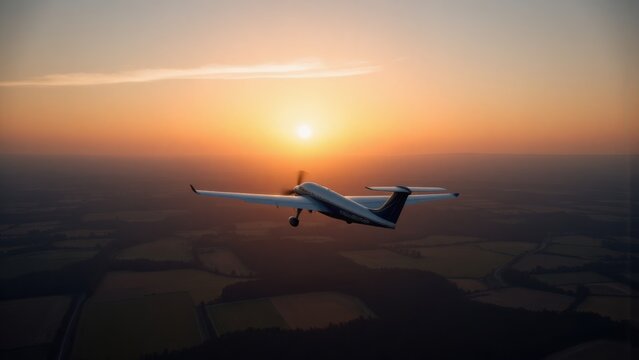 Diamond DA40 Aircraft Flying at Sunset: Aviation, Travel, Scenic Flight, Golden Hour, Light Aircraft, Single Engine, General Aviation
