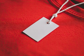 Blank price tag on vibrant red shirt