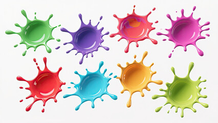  single color water drops set of colorful paint 3d splash isolated on white background PNG