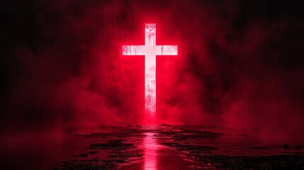 A radiant cross symbolizing Christ stands at the road's end, embodying the idea of Jesus Christ's resurrection