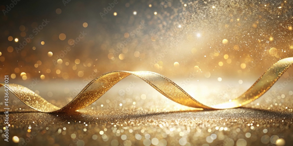 Poster a shimmering gold ribbon elegantly curves across a sparkling, glittering surface, creating a luxurio