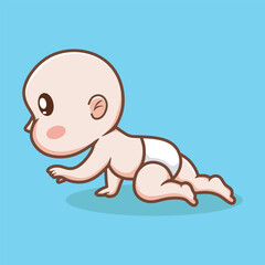 Cute Baby Boy Crawling Cartoon Vector Icon Illustration.