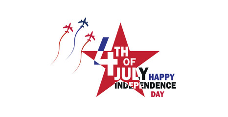 4th of july happy independence day usa. air plane with fourth of july text, US national holiday.fourth of july for poster, banner, png and vector illustration on transparent background