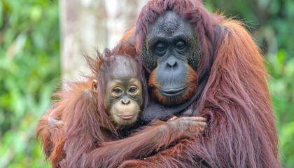 Orangutan with her cub