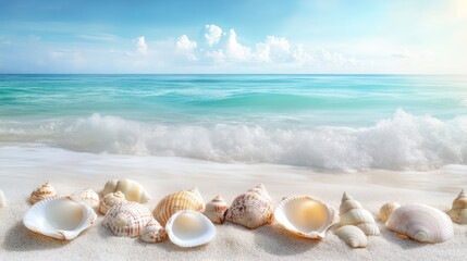 Seashells adorn sunlit beach scene