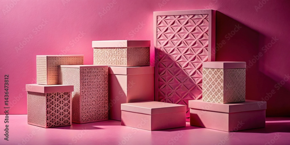 Aufkleber Pink decorative boxes arranged on a pink background in a studio setting creating a visually appealing display
