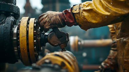 Worker in Protective Gear Adjusting Industrial Machinery