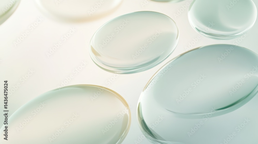 Poster translucent oval forms overlapping, generating ethereal geometric composition with soft luminosity, 