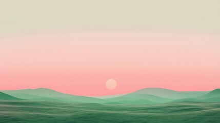 Serene Green Hills Under a Pink Sunset Sky
