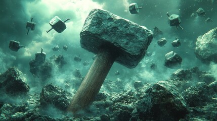 Stone Hammer Falling, Asteroid Field, Game Asset