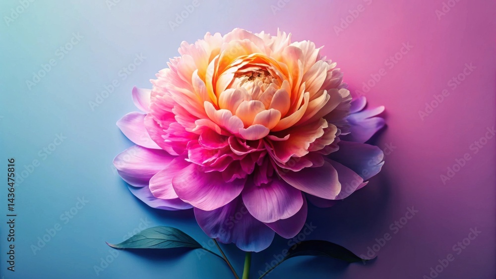 Poster vibrant blossom a close-up of a multi-hued flower with delicate petals and lush green foliage agains