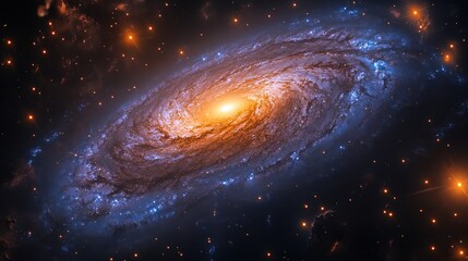 Obraz premium Spiral Galaxy Rotating in Deep Space, Starfield Background, Astronomy