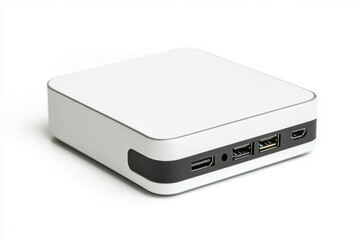 A small white box with ports isolated on white background