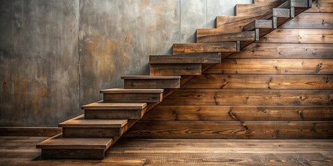 Rustic Wooden Staircase Ascending Against a Weathered Concrete Wall and Warm Wood Paneling
