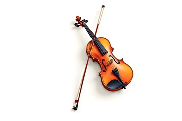 Watercolor Violin with Elegant Wood and Bow, Isolated White Background