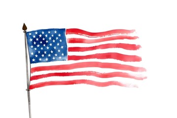 Fototapeta premium Watercolor Fourth of July Flag in Red, White, and Blue on White Background