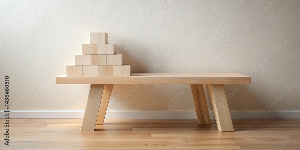 Poster simple wooden bench with a pyramid of blocks