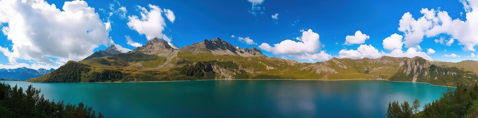 Colorful summer panorama of the Lac Blanc lake with Mont Blanc (Monte Bianco) on background created by ai