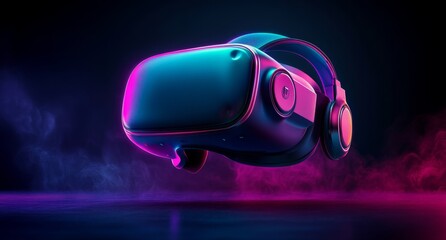 A dark backdrop serves as the setting for an abstract glowing circle that emits vibrant pink and blue light rays outwardly, forming an illuminated ring with a neon futuristic appearance