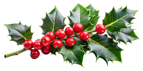 Fototapeta premium winter holly branch with berry isolated on white background PNG