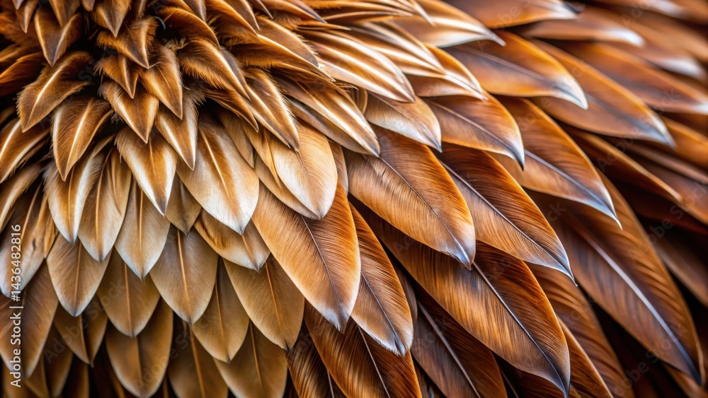 Poster Intricate Avian Plumage A Close-Up Study of Overlapping Brown Feathers with Subtle Light and Shadow Variations