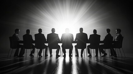 Business people, office employees, and leadership gather in a conference room with a blurred atmosphere to negotiate, plan, or discuss B2B deals, acquisitions, or development strategies