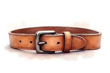 Watercolor Leather Belt with Buckle, Isolated on White Background