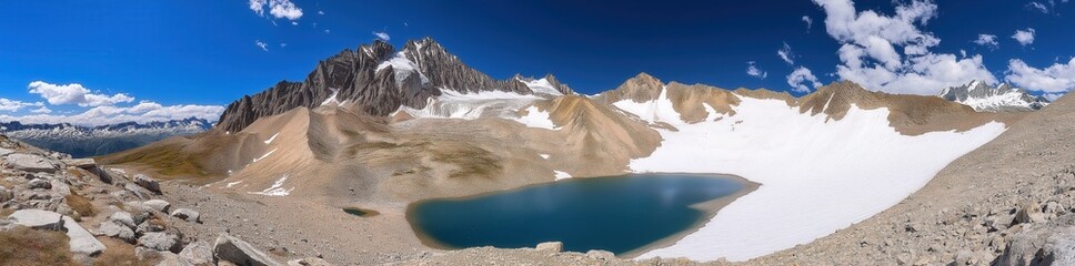 Colorful summer panorama of the Lac Blanc lake with Mont Blanc (Monte Bianco) on background created by ai
