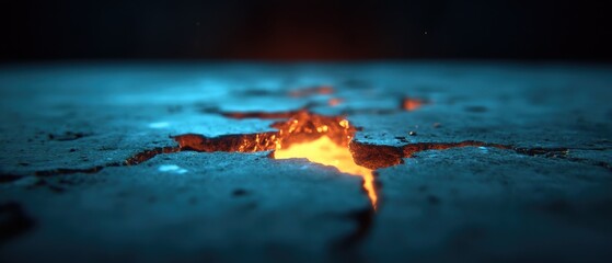 Fototapeta premium Molten Lava Erupting Through Cracked Earth Surface at Night