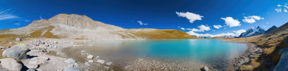 Colorful summer panorama of the Lac Blanc lake with Mont Blanc (Monte Bianco) on background created by ai