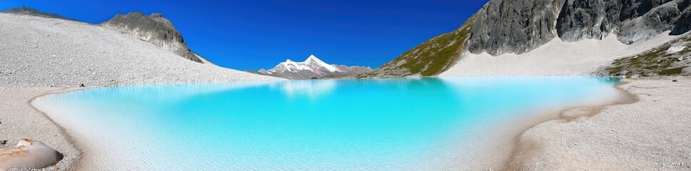 Colorful summer panorama of the Lac Blanc lake with Mont Blanc (Monte Bianco) on background created by ai