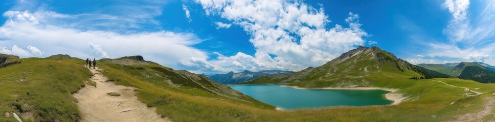 Colorful summer panorama of the Lac Blanc lake with Mont Blanc (Monte Bianco) on background created by ai