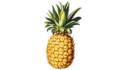 Fototapeta premium Botanical illustration, vintage pineapple print, detailed drawing, vibrant yellow fruit, green spiky leaves