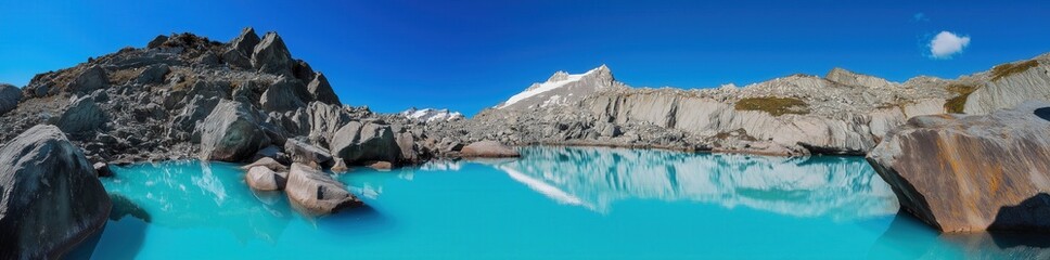 Colorful summer panorama of the Lac Blanc lake with Mont Blanc (Monte Bianco) on background created by ai