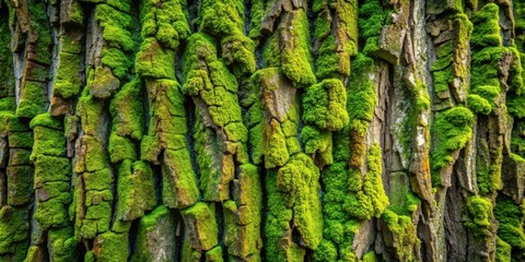 Vibrant Green Moss Thriving on Rough Textured Bark of a Tree Trunk