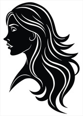 Elegant Side Profile Silhouette of a Woman with Long, Flowing Hair Design