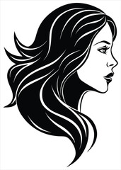 Flowing Hair Silhouette Illustration in Black and White for Beauty Themes