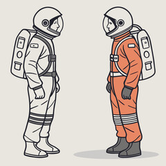 Two Astronauts Facing Each Other in Space Suits