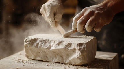 Craftsman Sculpting Stone with Chisel