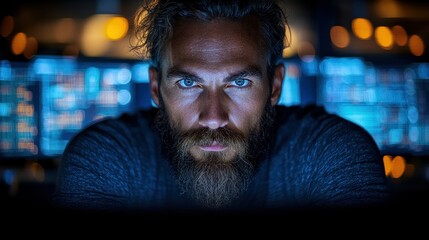 Focused programmer at night