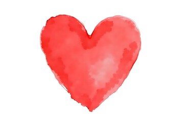Watercolor Heart Icon in Romantic Red Shape on a White Background