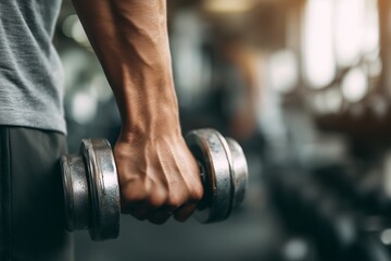 Hand gripping a dumbbell during a workout at the gym.